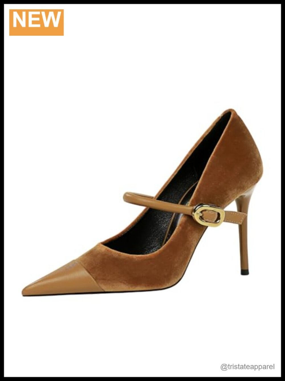 Womens Suede Pointed Toe Stiletto Heel Pumps Buckle Strap 3.94in Heels